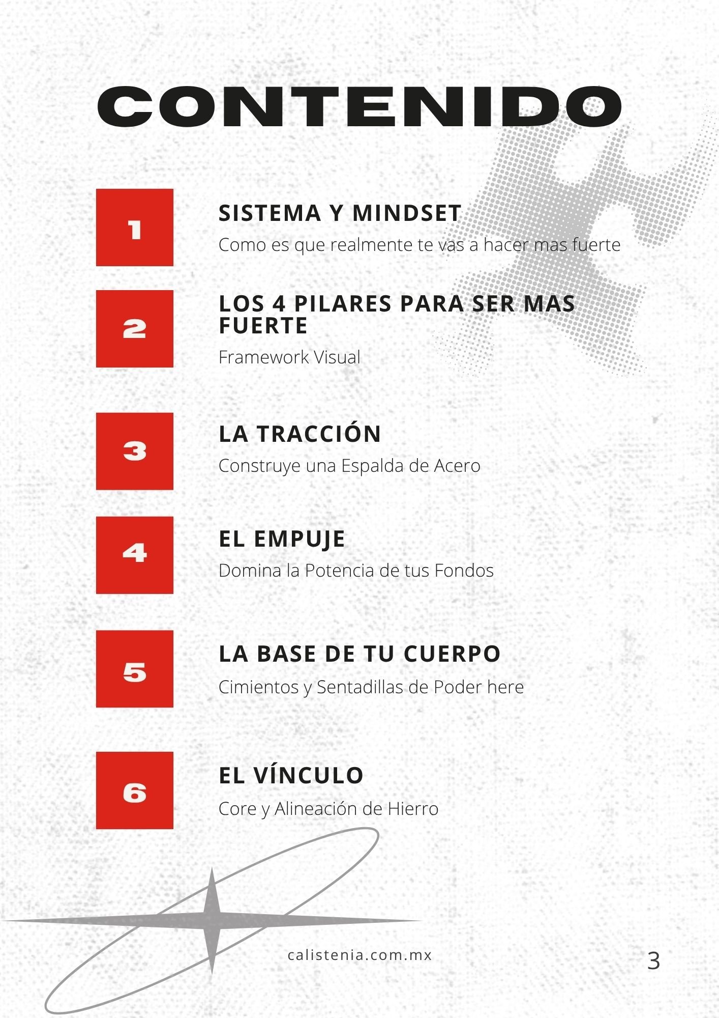 Índice del workbook de calistenia